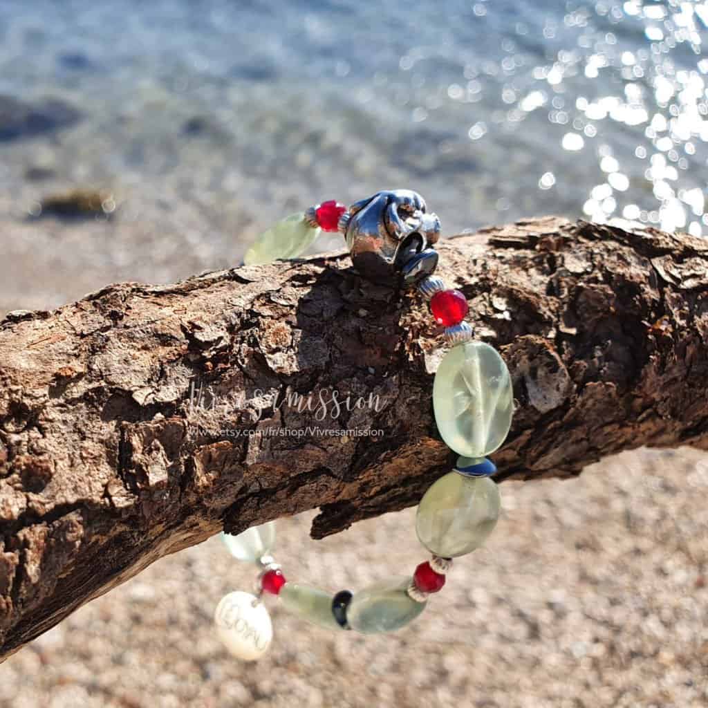 bracelet femme prehnite éléphant