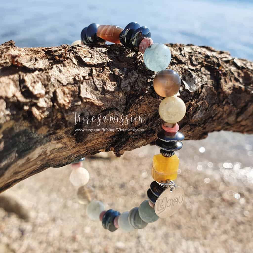 Bracelet agate Botwana Aigue-marine
